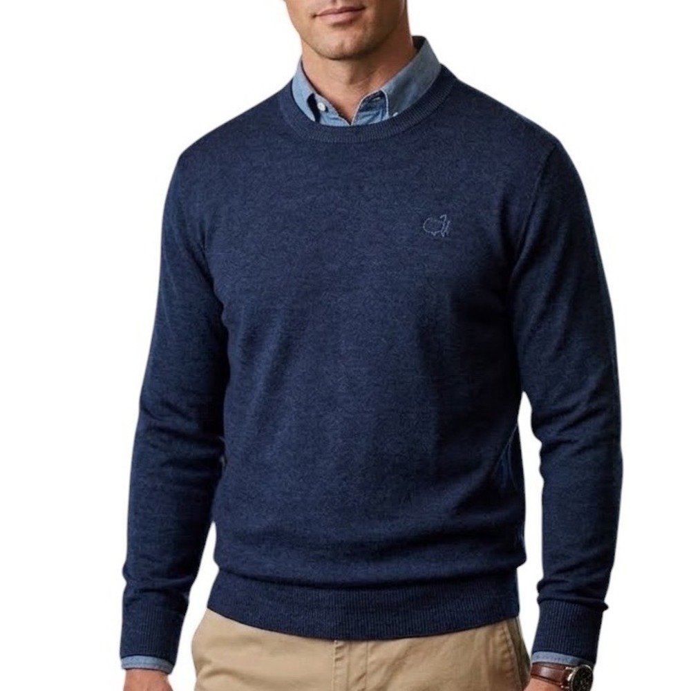 Clubhouse Collection Masters Marino Wool Navy Sweater Mens Made in Italy S/M